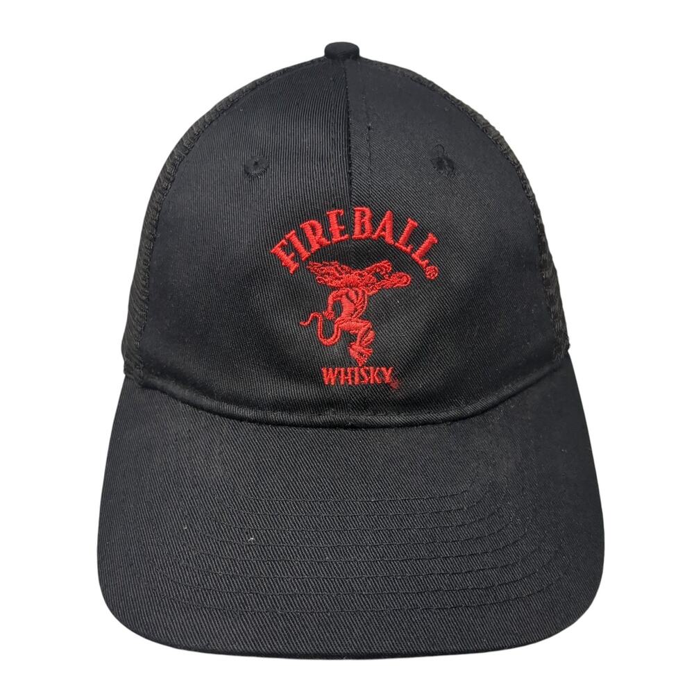 Fireball Whisky Snapback Trucker Hat Black One Size Adjustable Mesh Back 6 Panel